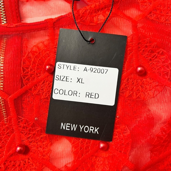 # A032 N BY NANCY Romantic Vibe Red puffy sleeves Vintage top NWT XL - Picture 7 of 12